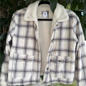 GAP Kids Cream Plaid Sherpa-Lined Jacket